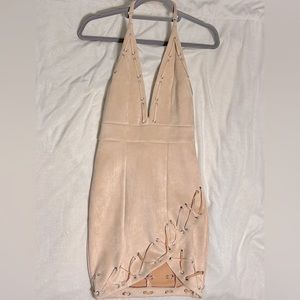 NWOT Honeybum suede halter neck minidress - Beige